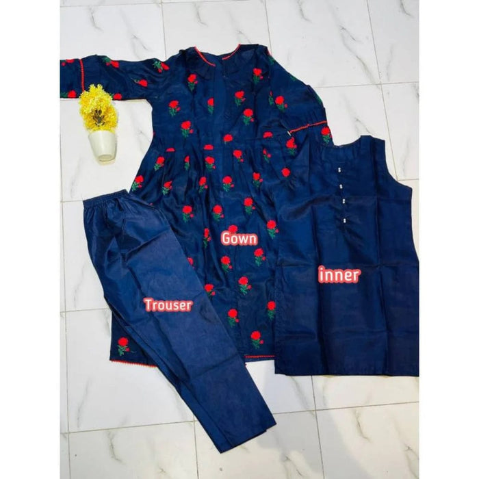 Premium Ladies Embroidered 3-Piece Winter Silka Suit – 3 Pcs Stitch Embroidery Set